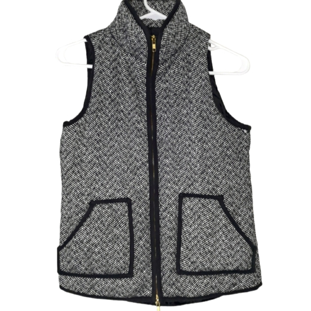 Herringbone Women's Padded Vest Gold Zipper With Pocket